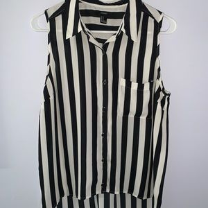 Striped collared button down tank